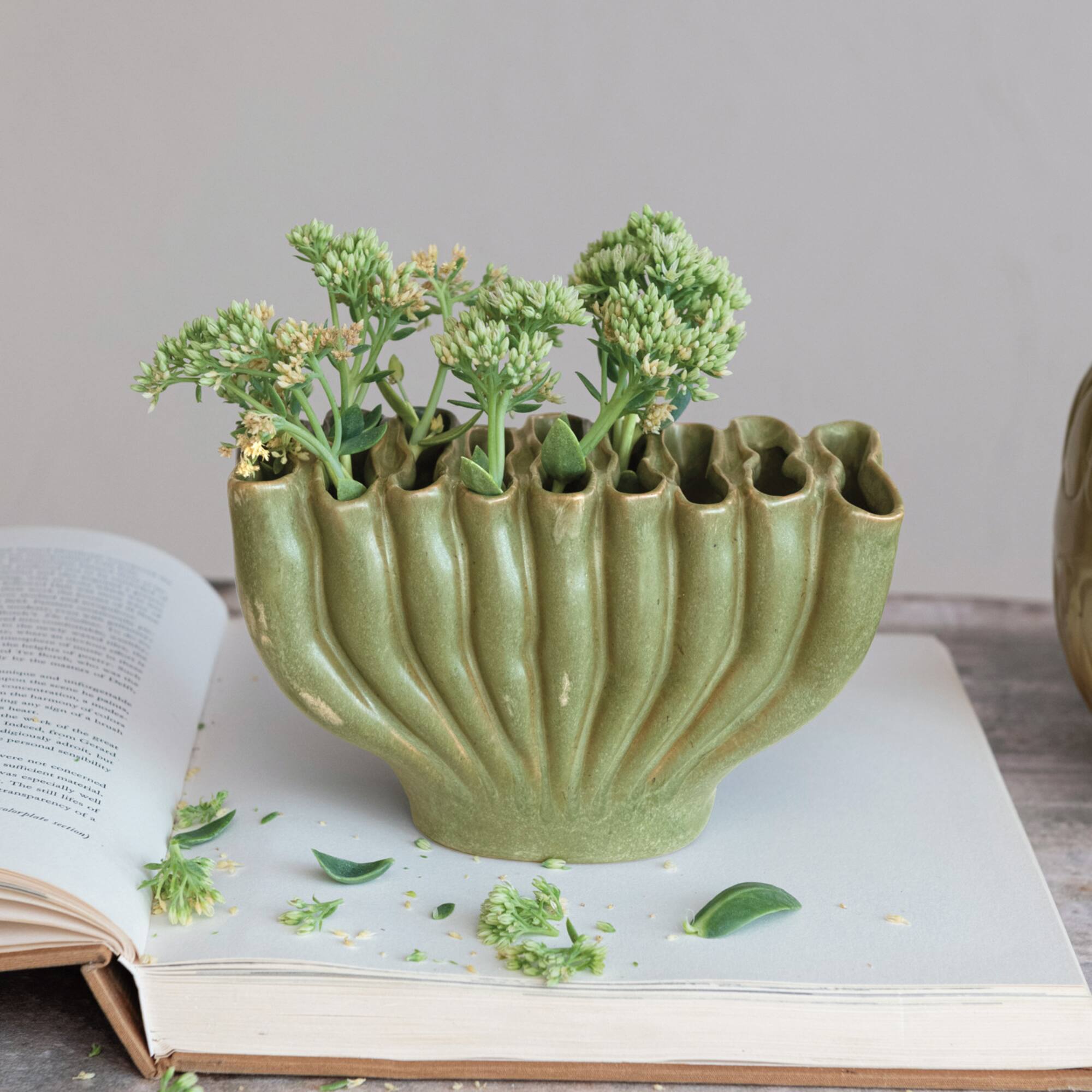 Hello Honey® 8" Green 9 Sectioned Sculptural Stoneware Vase